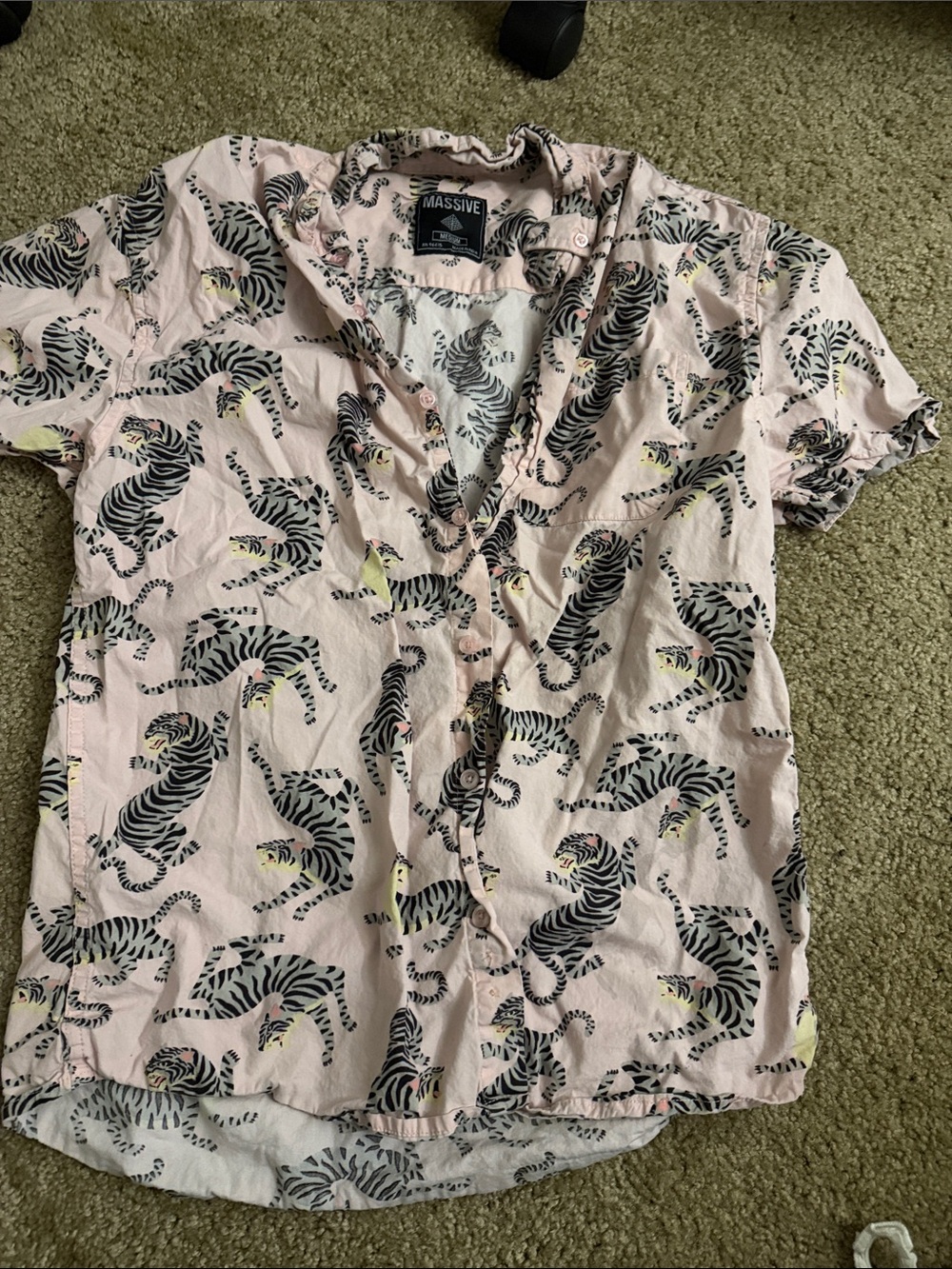 Men’s Pink Tiger Print Button-Up Shirt
